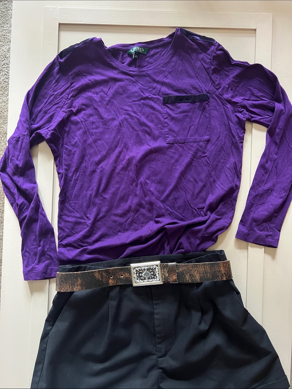 Lauren Ralph Lauren Purple Long Sleeve Pocket Tee